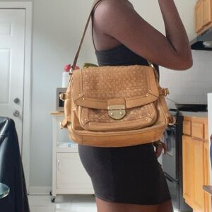 Woven Leather Shoulder Bag - Tan